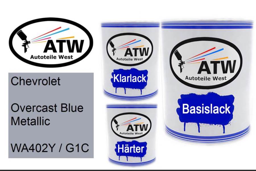 Chevrolet, Overcast Blue Metallic, WA402Y / G1C: 1L Lackdose + 1L Klarlack + 500ml Härter - Set, von ATW Autoteile West.